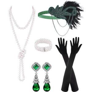 6 Pcs 1920s Flapper Accessories for Women, Green